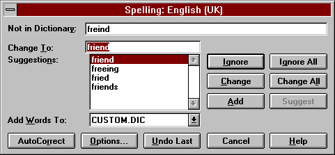 Spell Check dialog box 2